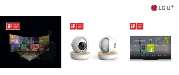 LG유플러스의 ‘2020 IF 디자인 어워드’ 본상(Winner) 수상작. 왼쪽부터 ‘U+VR’, 홈CCTV ‘맘카’, ‘U+tv 브라보라이프’