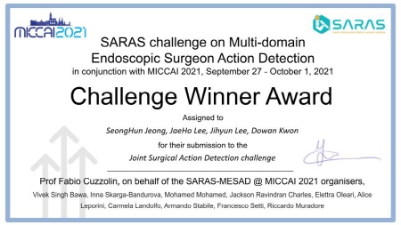 KT가 획득한 MICCAI ‘SARAS-MESAD’ 대회 우승 인증서
