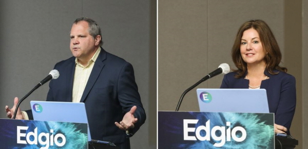 에지오는 3일 밥 라이언스 CEO의 방한에 맞춰 기자간담회를 열고 국내 사업 전략에 대해 발표했다. 에지오 밥 라이언스 CEO(왼쪽)와 낸시 말루소 최고 마케팅 및 전략 책임자