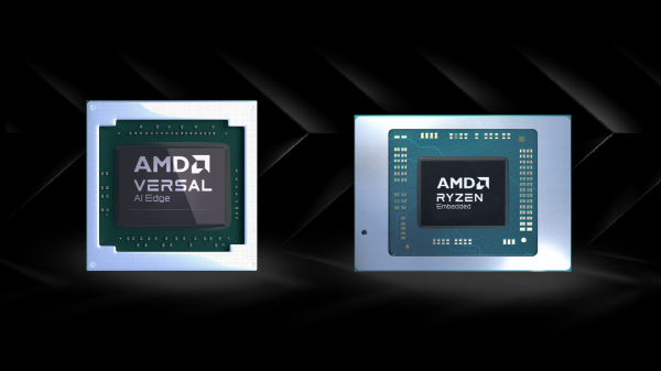 AMD의 ‘버설 AI 엣지 XA’(왼쪽)와 ‘라이젠 임베디드 V2000A 시리즈’
